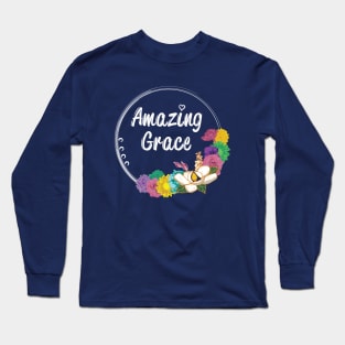 Amazing Grace Typography Colorful Floral Flower Circle Outline Spring Summer Long Sleeve T-Shirt